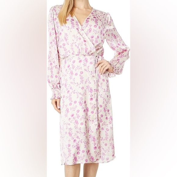 Bishop + Young Camila Long Sleeve Wrap Dress Wildflower Print Pink/Purple NWT - Picture 1 of 10